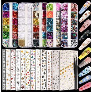 12 Sheets Nail Art Sticker Self-Adhesive, Flower Nail Stickers 5D Embossed Nail
